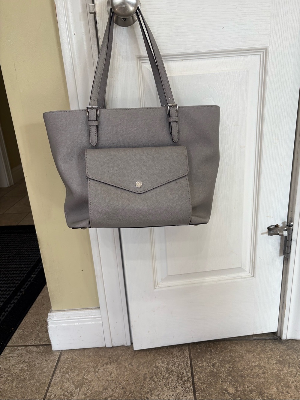 Michael Kors Gray Saffiano Tote with Front Flap Pocket